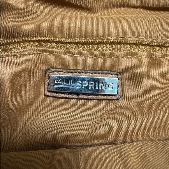 Call It Spring Brown Faux Leather & Striped Canvas Tote Bag - Picture 4 of 8